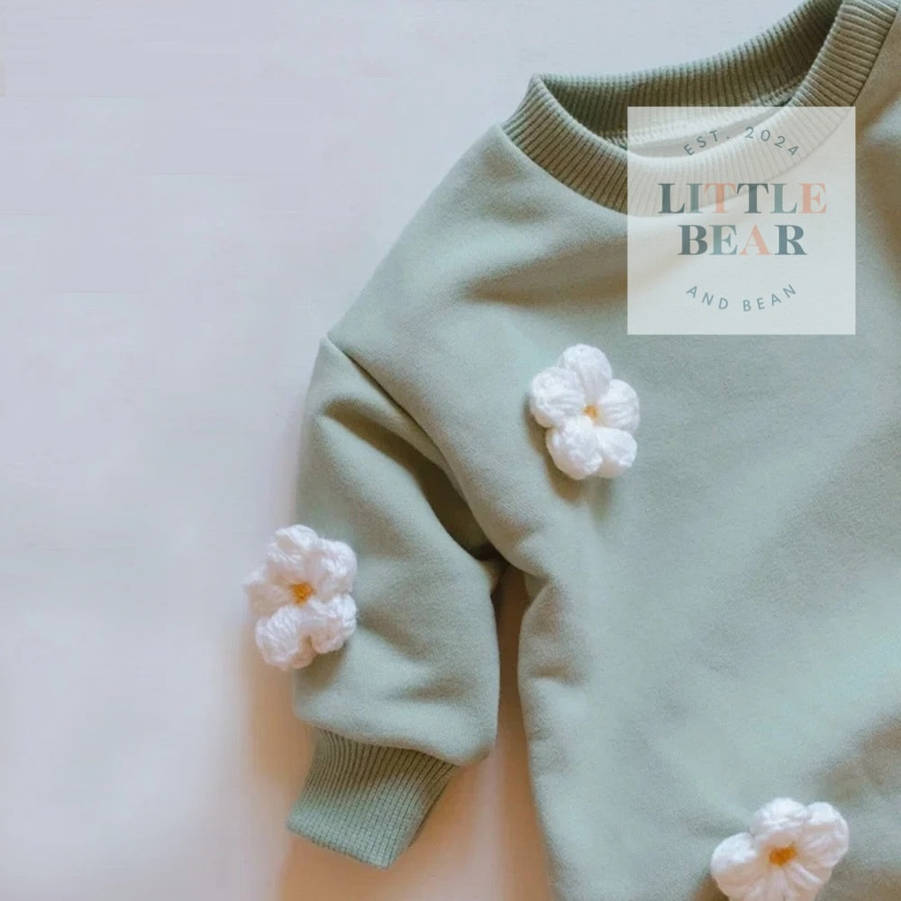 Spring Baby Romper with Crochet Daisies