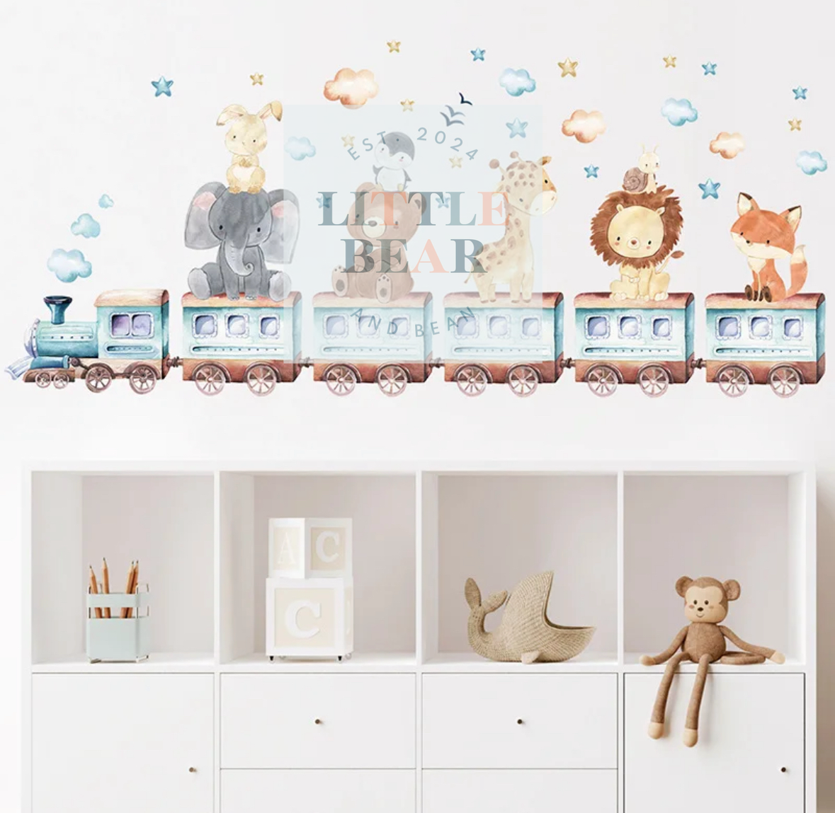 Animal Train (Blue) Wall Decal Stickers