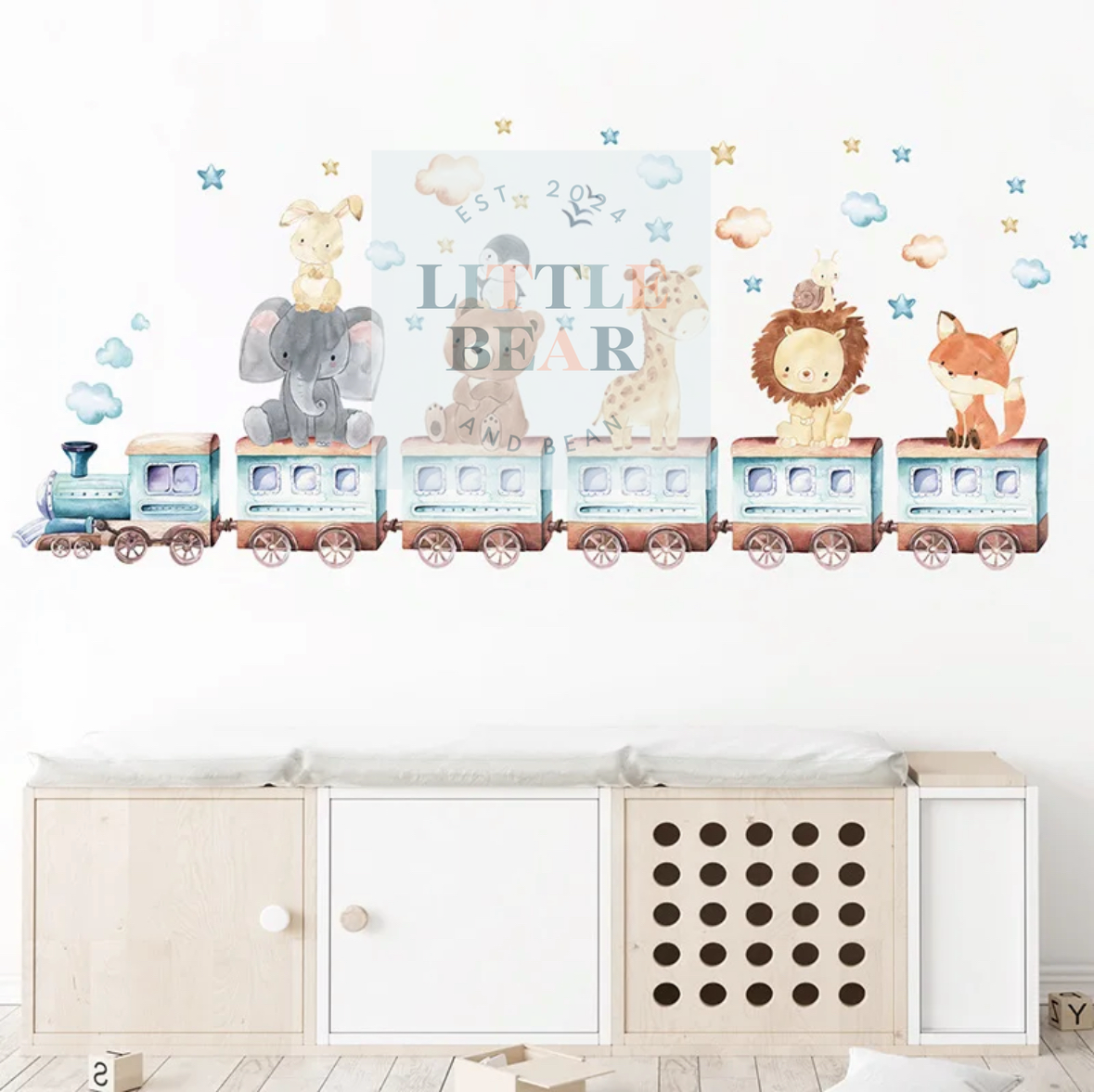 Animal Train (Blue) Wall Decal Stickers
