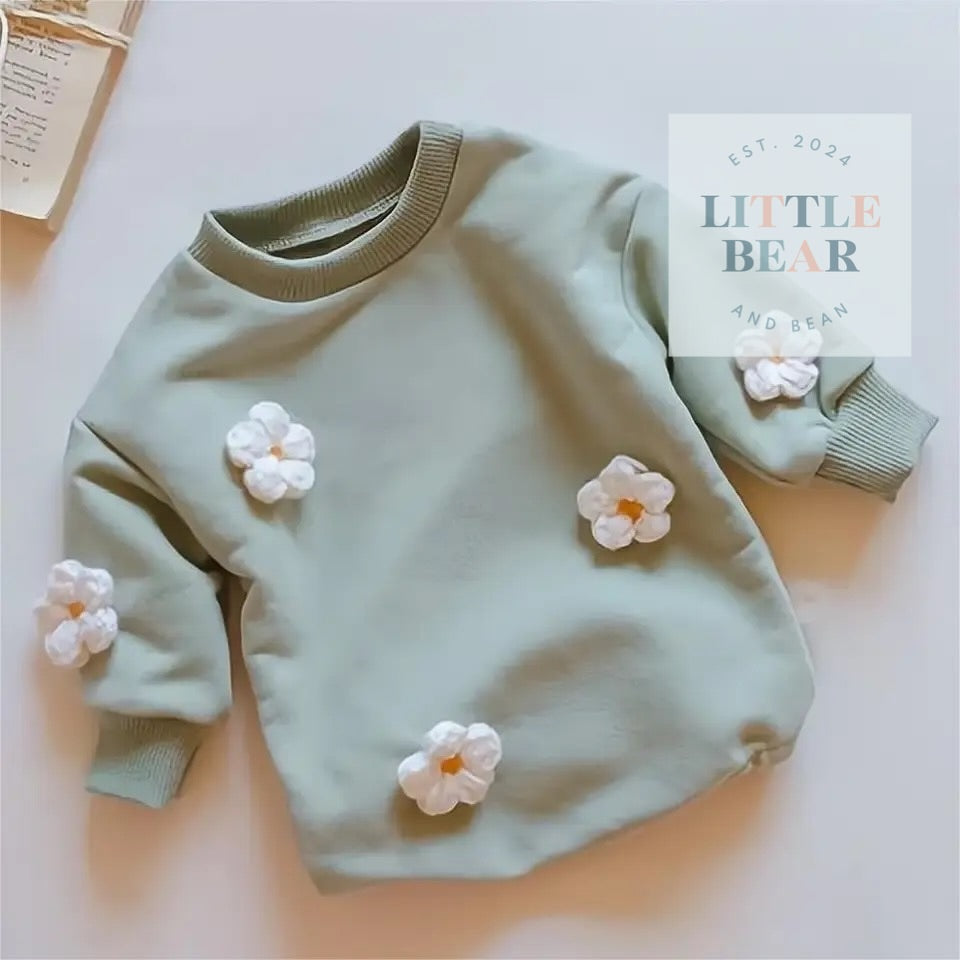 Spring Baby Romper with Crochet Daisies