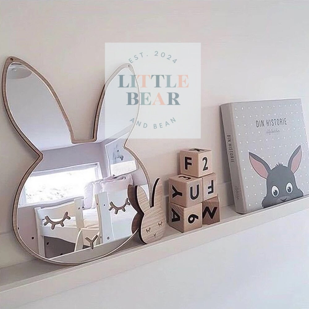 Rabbit Shaped Wood Effect Decorative Mirror