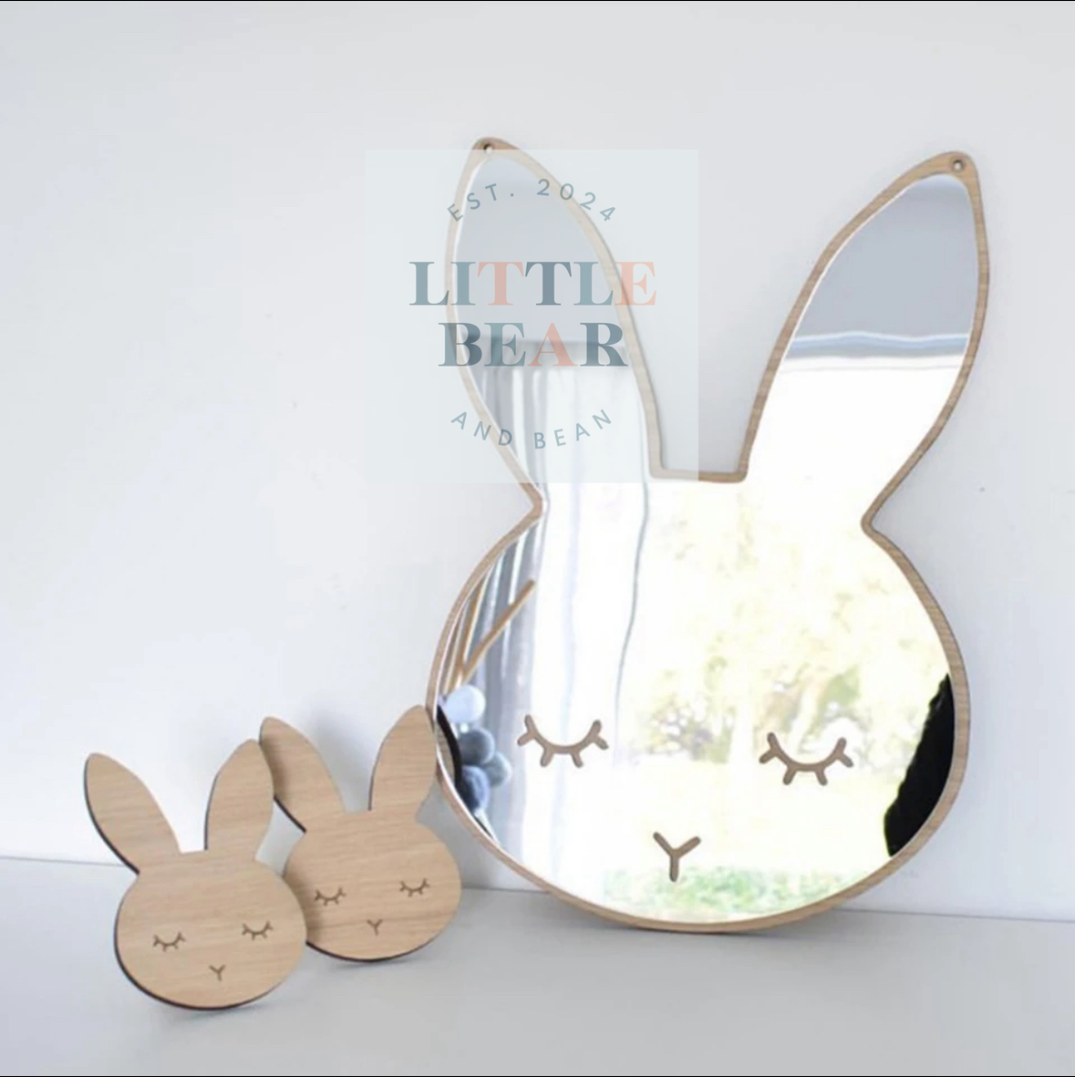 Rabbit Shaped Wood Effect Decorative Mirror